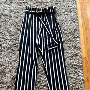 H&M black white striped Paper Bag Pants